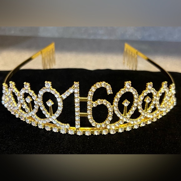 Gold Rhinestone Tiara - Picture 1 of 2